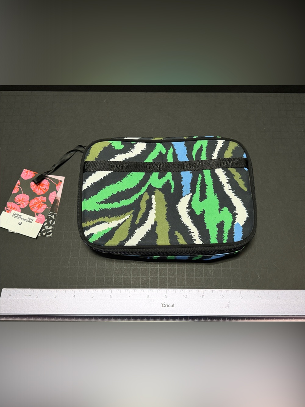 Diane Von Furstenberg Zebra-Print Toiletry Bag in Green, Blue, Black, White